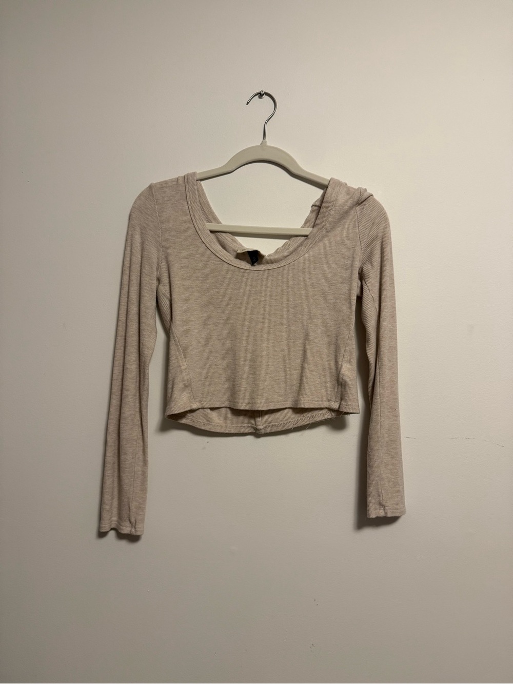 Women’s Long Sleeve Crop Top - Beige Tee